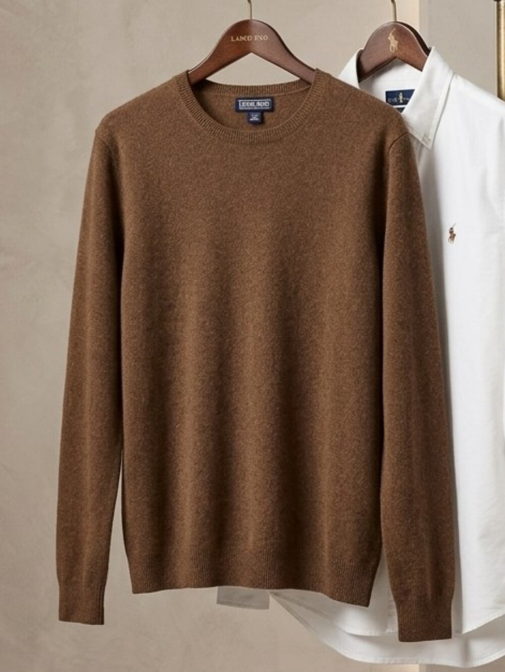 Lands End 100% Cashmere Crewneck Sweater Large Cognac Brown Vintage Quiet Luxury